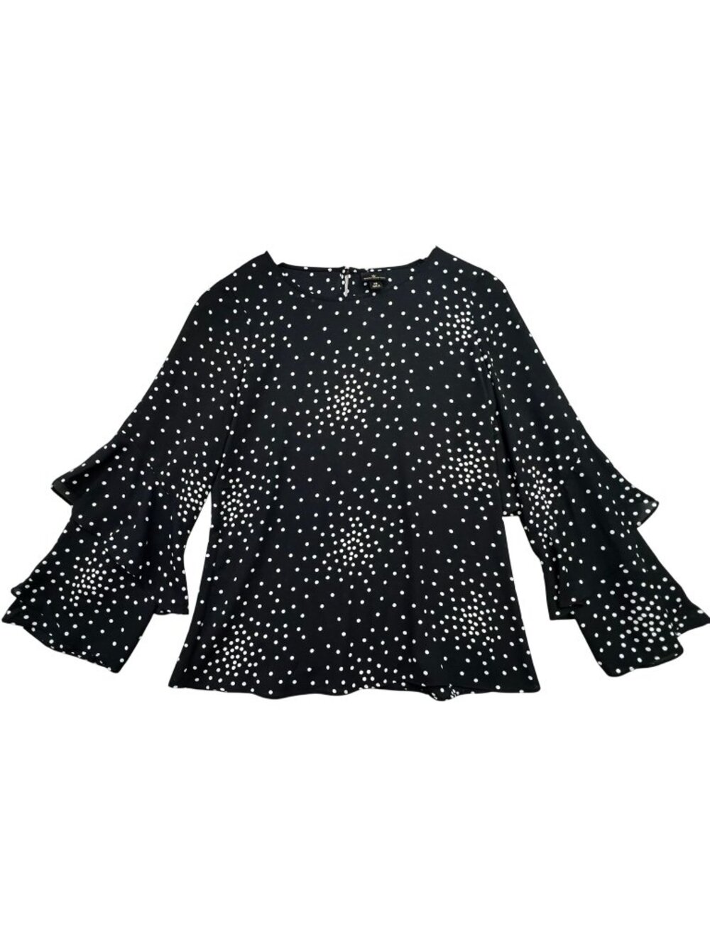 Worthington Women's Chiffon Blouse Tiered Ruffle Sleeve XS Black White Polka Dot